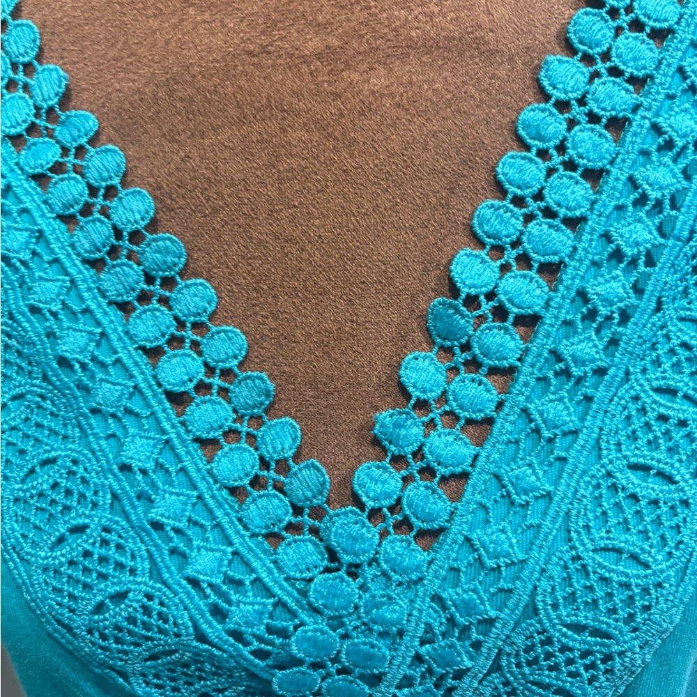 Rafaella Teal Lace V-Neck Blouse - Picture 2 of 5